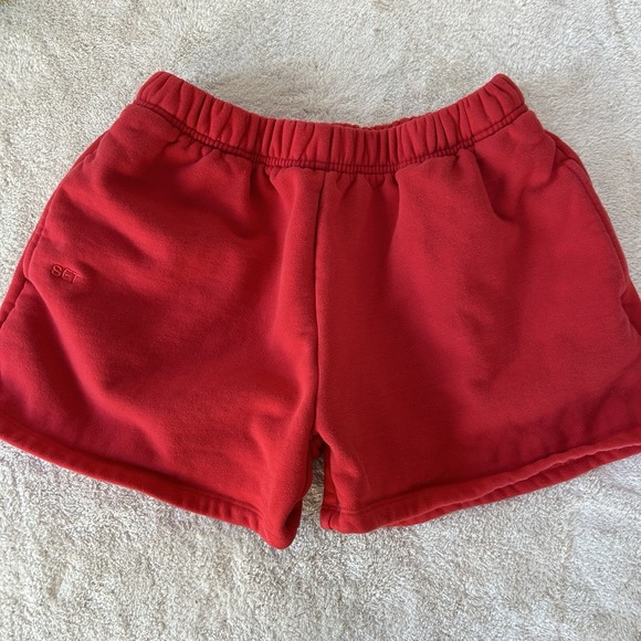 SET Active Pants - SET ACTIVE Shorts Womens Small Red Fleece Sweat Elastic Waist Soft Lounge USA